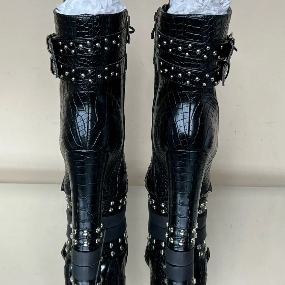 Azalea Wang Black Croc Studded Bootie - Picture 6 of 16